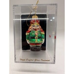 Handcrafted Glass Nutcracker Ornament in Display Case Christmas Holiday Decor